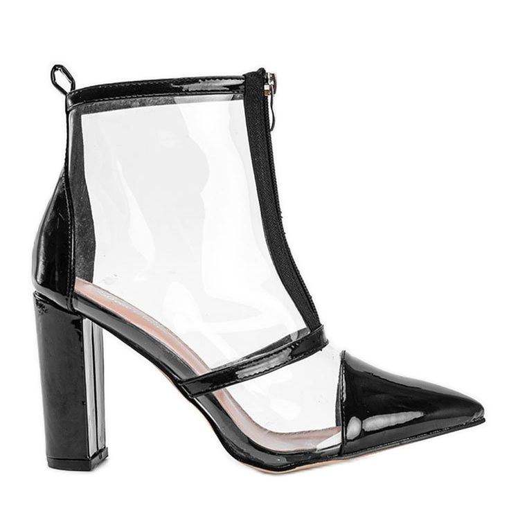 Boty na sloupku s průhledným svrškem Kiki černá