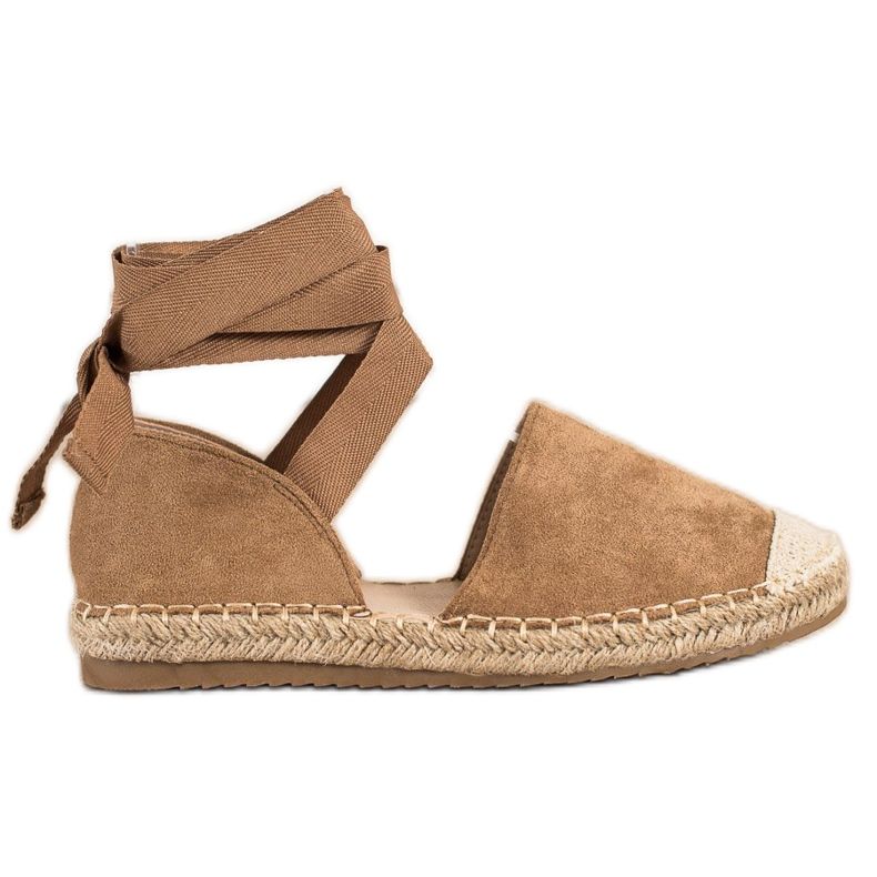 SHELOVET Módní vázací espadrilky hnědý