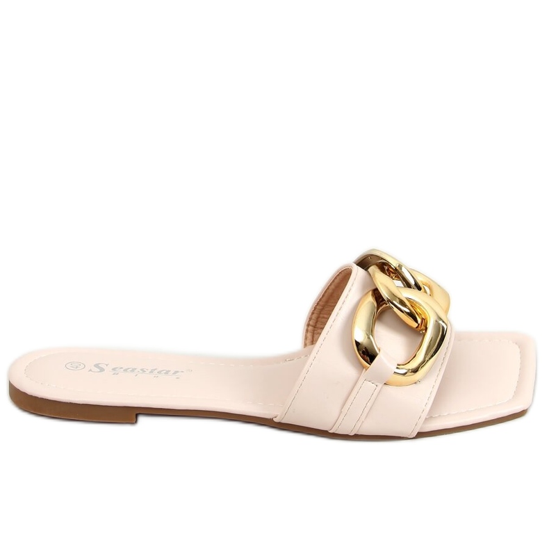 Hranaté béžové pantofle s řetízkem CK206P Béžové béžový