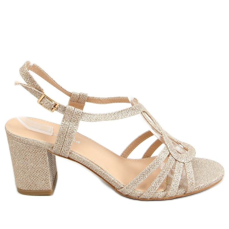 Zlaté sandály na podpatku A3083 Gold zlatý Zlaté sandály na podpatku A3083 Gold zlatý