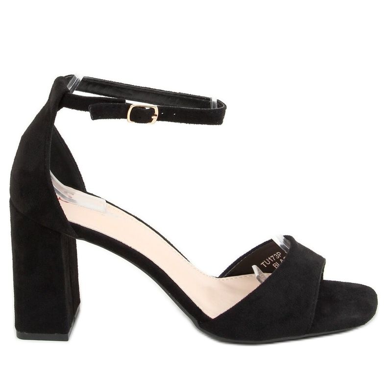 Sandály na semišovém podpatku černé TU173P černé černá