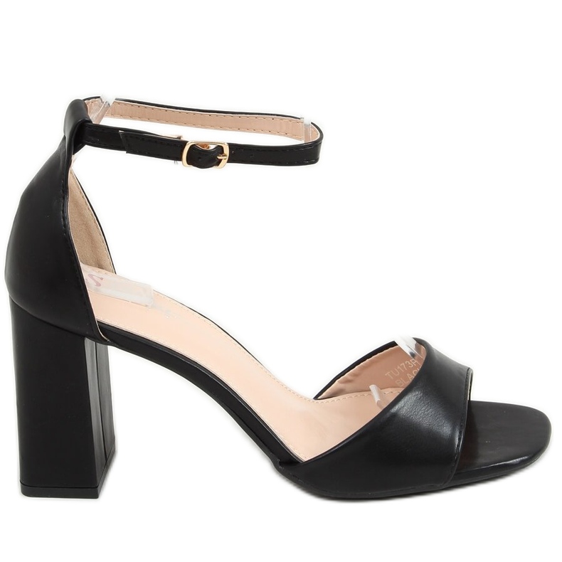 Sandály se čtvercovými podpatky, černé TU173P-PU Black Pu černá
