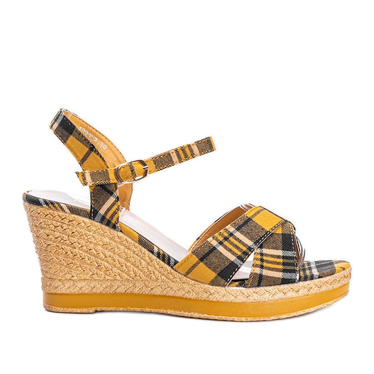 Sandály na klínku z hořčice se šekovým vzorem od You Bebe vícebarevný žlutá