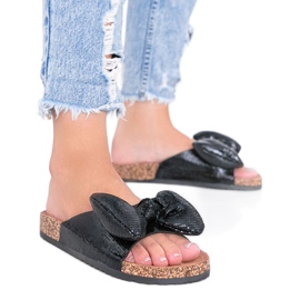 Černé pantofle s mašlí od Norris černá Černé pantofle s mašlí od Norris černá