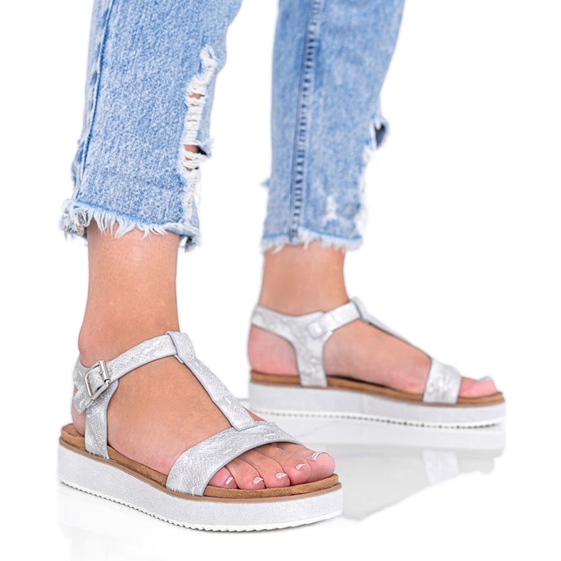 Stříbrné sandály ve vzoru hadí kůže Kiko stříbrný