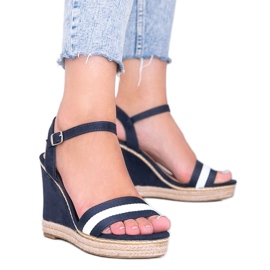 Černé espadrilky na klínu Mona námořnická modř