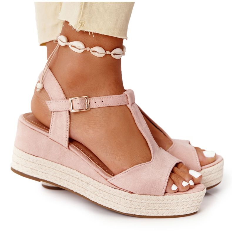 PG1 Růžové klínové sandály Graciosa s copánky růžový