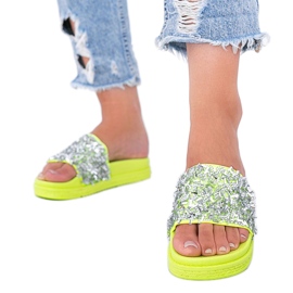 Neonově zelené pantofle se zirkony Love Bling zelený