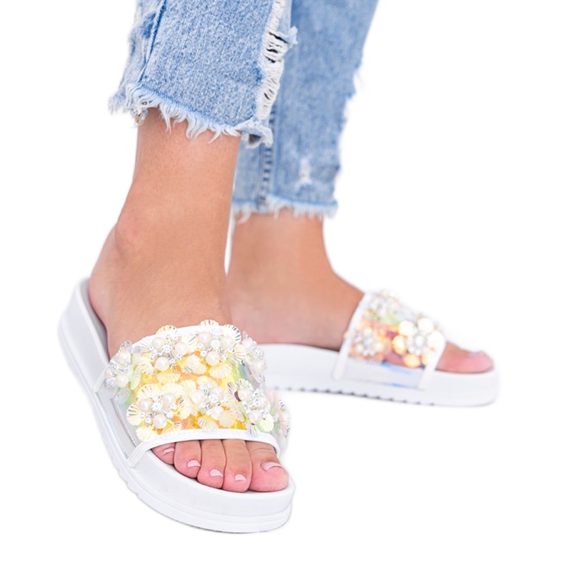 Romské bílé holografické pantofle bílý