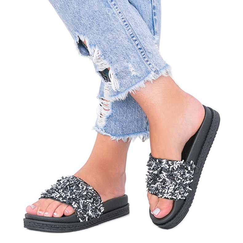 Černé pantofle se zirkony Love Bling černá