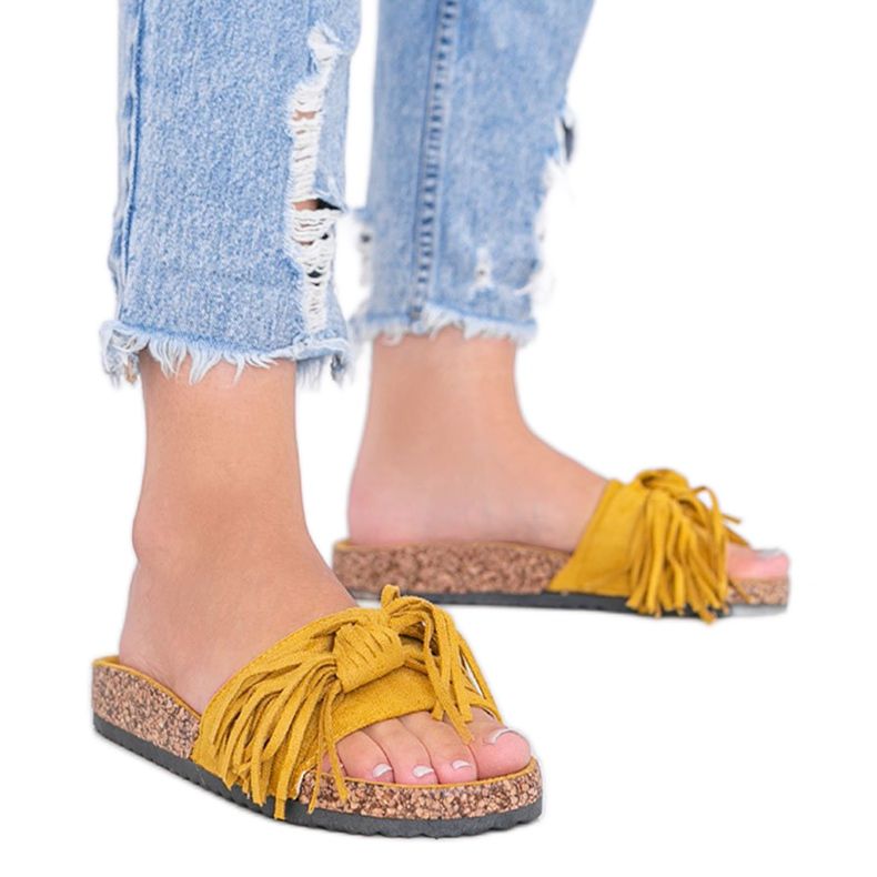 Hořčičné pantofle s korkovou podrážkou žlutá Hořčičné pantofle s korkovou podrážkou žlutá