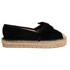 Mannika Prolamované espadrilky s mašlí černá