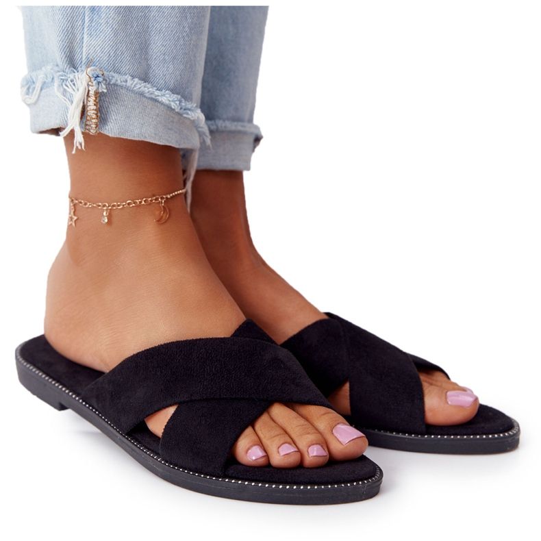 Dámské velurové černé pantofle Edesa černá