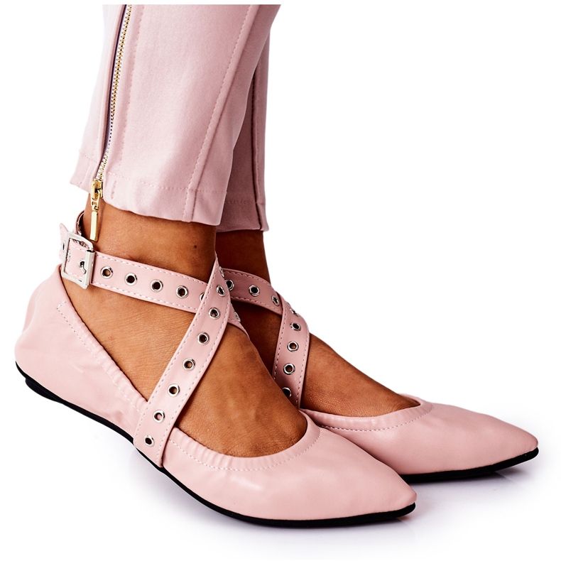 Skládací kožené balerínky Lu Boo růžové růžový