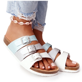 Kožené profilované pantofle Big Star HH274587 Turquoise-Silver bílý modrý stříbro