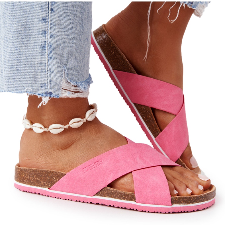 Kožené profilované pantofle Big Star HH274597 Fuchsie růžový