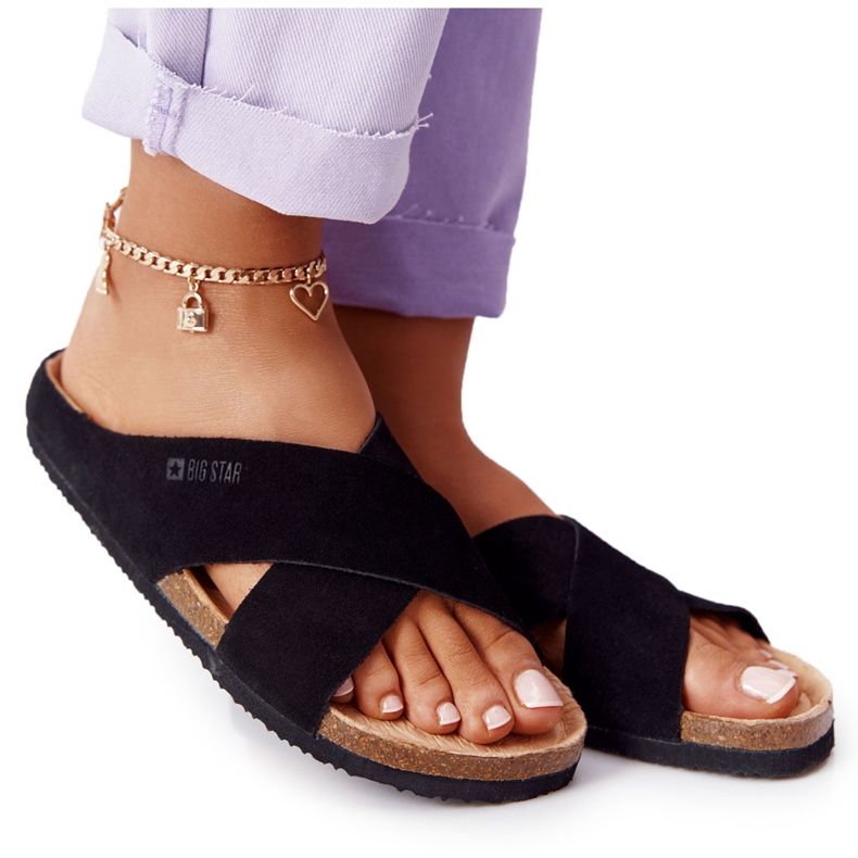 Semišové profilové pantofle Big Star HH274640 Black černá