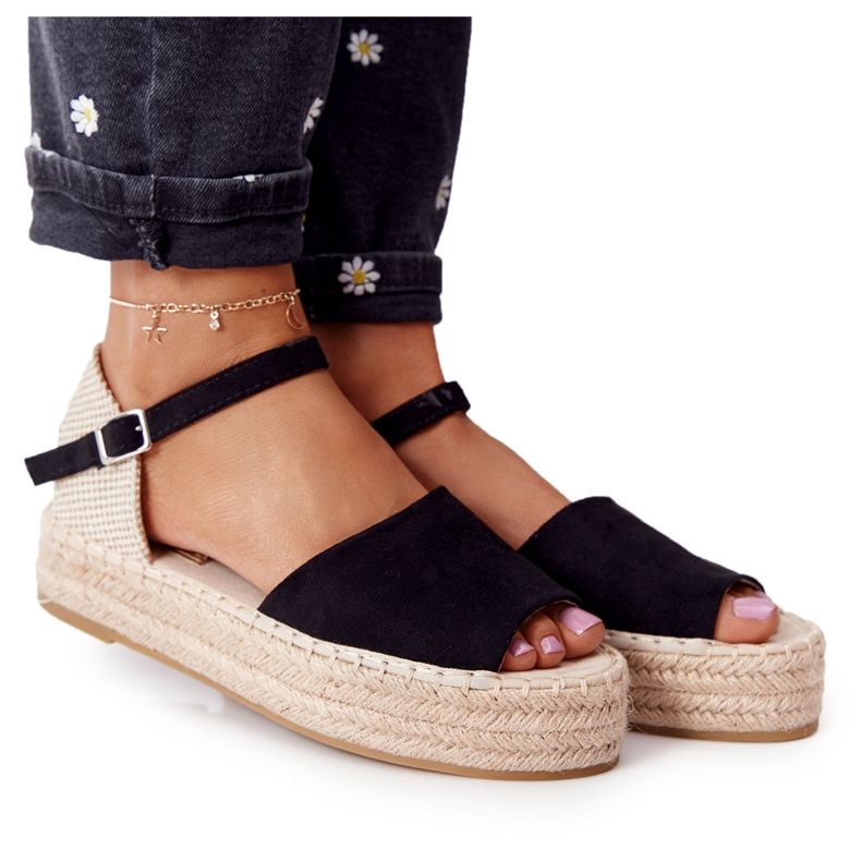 Černé Megara černé sandály na pletené platformě béžový černá