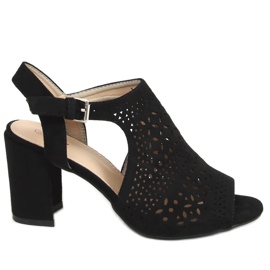 Prolamované sandály na černém podpatku 429-10 Black černý