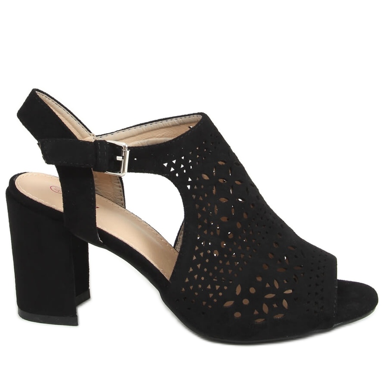 Prolamované sandály na černém podpatku 429-10 Black černá