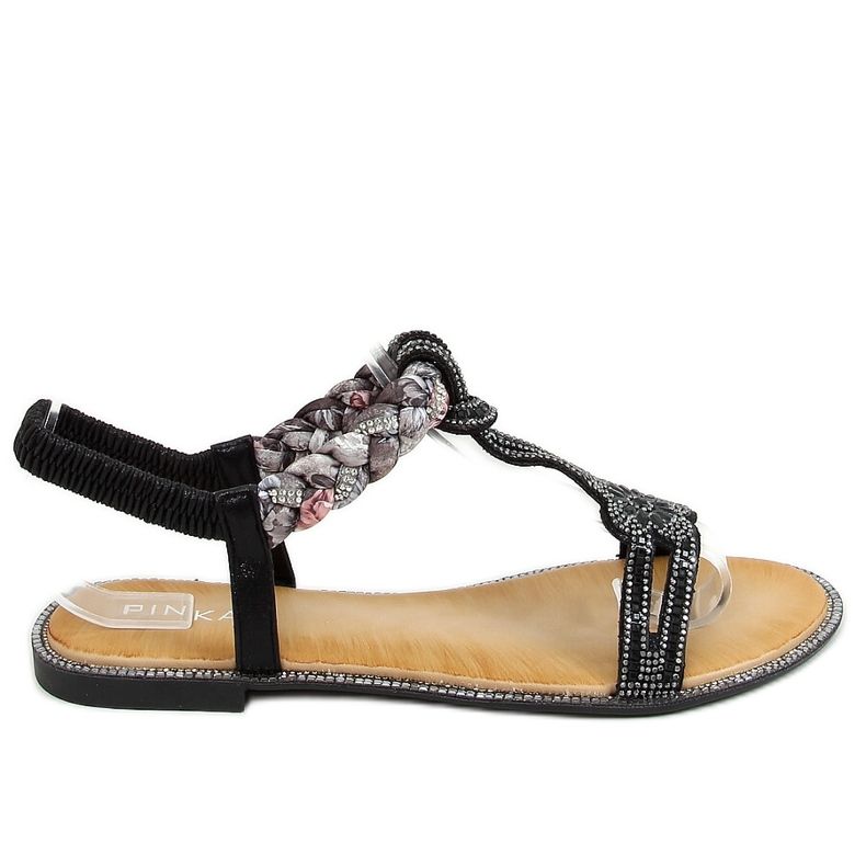 Černé sandály se zirkony JN11-10 Black černá Černé sandály se zirkony JN11-10 Black černá