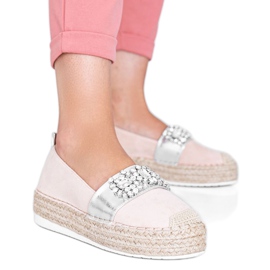 Béžové espadrilky s kameny Cher béžový stříbro
