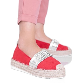 Červené espadrilky s kameny Cher stříbrný Červené espadrilky s kameny Cher stříbrný