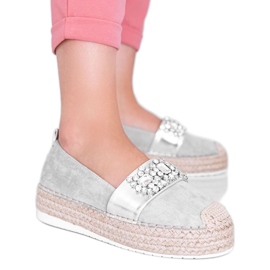 Šedé espadrilky s kameny Cher stříbrný šedá Šedé espadrilky s kameny Cher stříbrný šedá