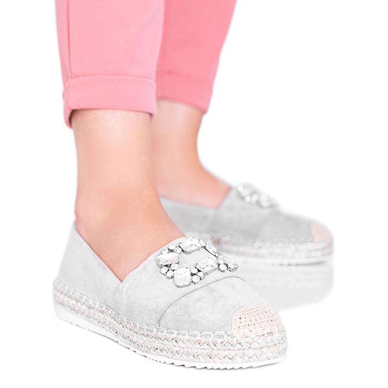 Šedé espadrilky zdobené kubánskými kameny Vibe šedá Šedé espadrilky zdobené kubánskými kameny Vibe šedá
