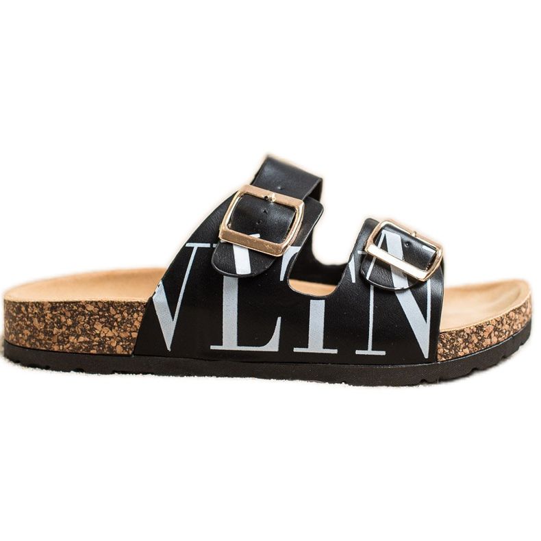 SHELOVET Pohodlné pantofle z ekologické kůže černá