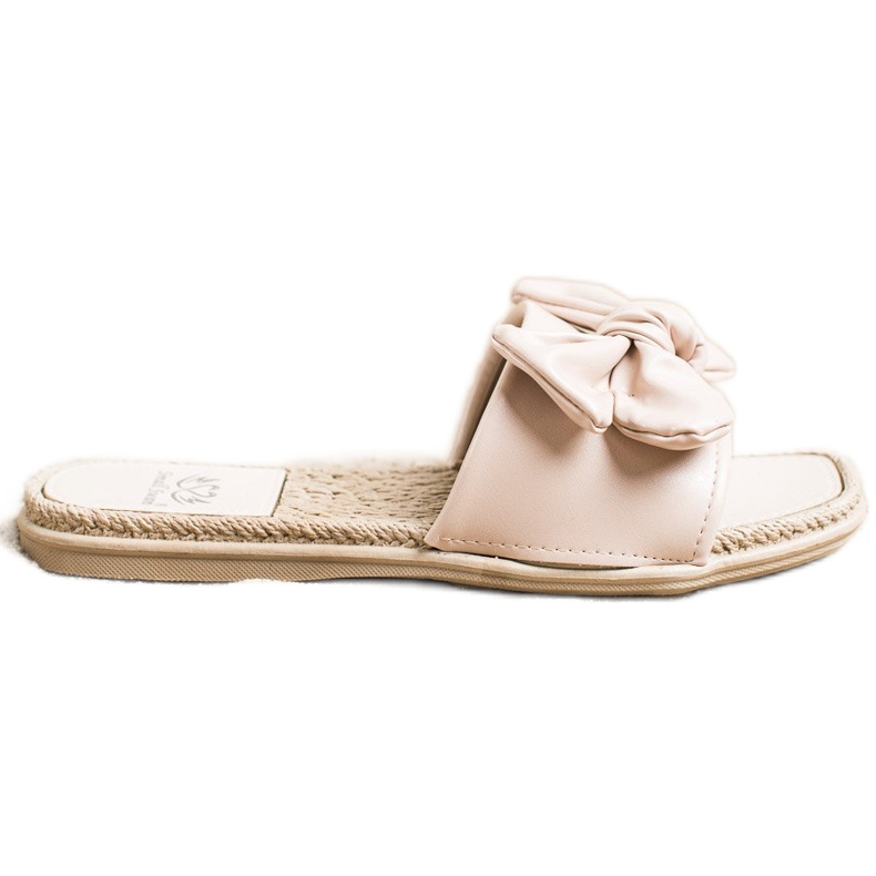 Small Swan Papuče z eko kůže s mašlí béžový