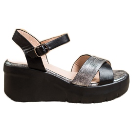 Small Swan Sandály na klínku černý šedá