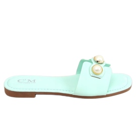 Pantofle s perlami máty 55-37 LT.ZELENÉ zelená Pantofle s perlami máty 55-37 LT.ZELENÉ zelená