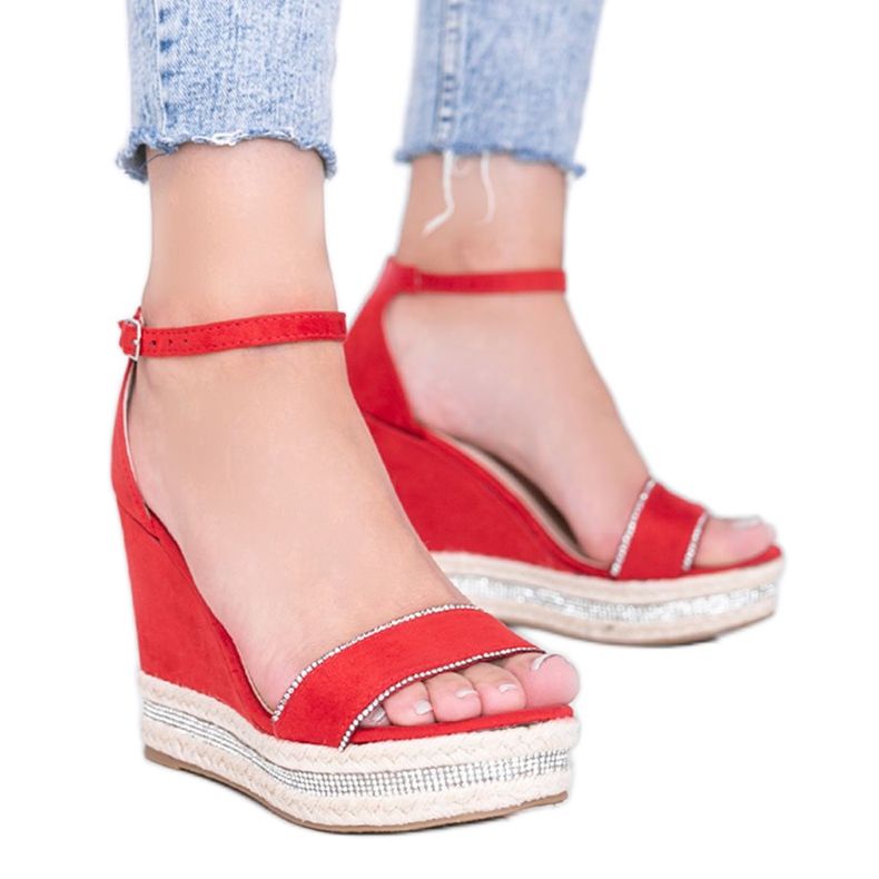 Červené klínové sandály s kubickým zirkonem Sun Sparrow Červené klínové sandály s kubickým zirkonem Sun Sparrow