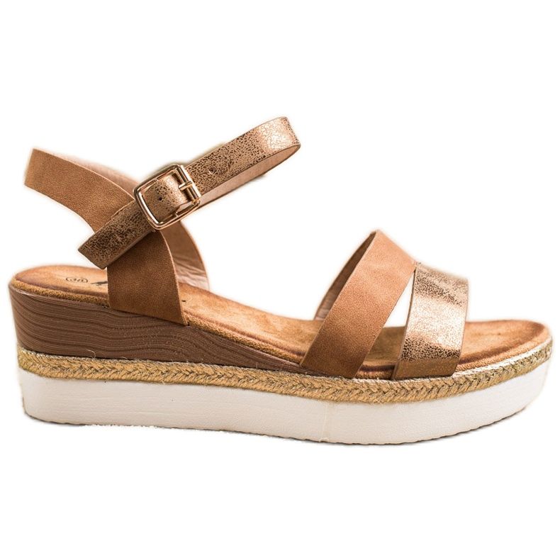 SHELOVET Lehké sandály na klínovém podpatku hnědý zlatý