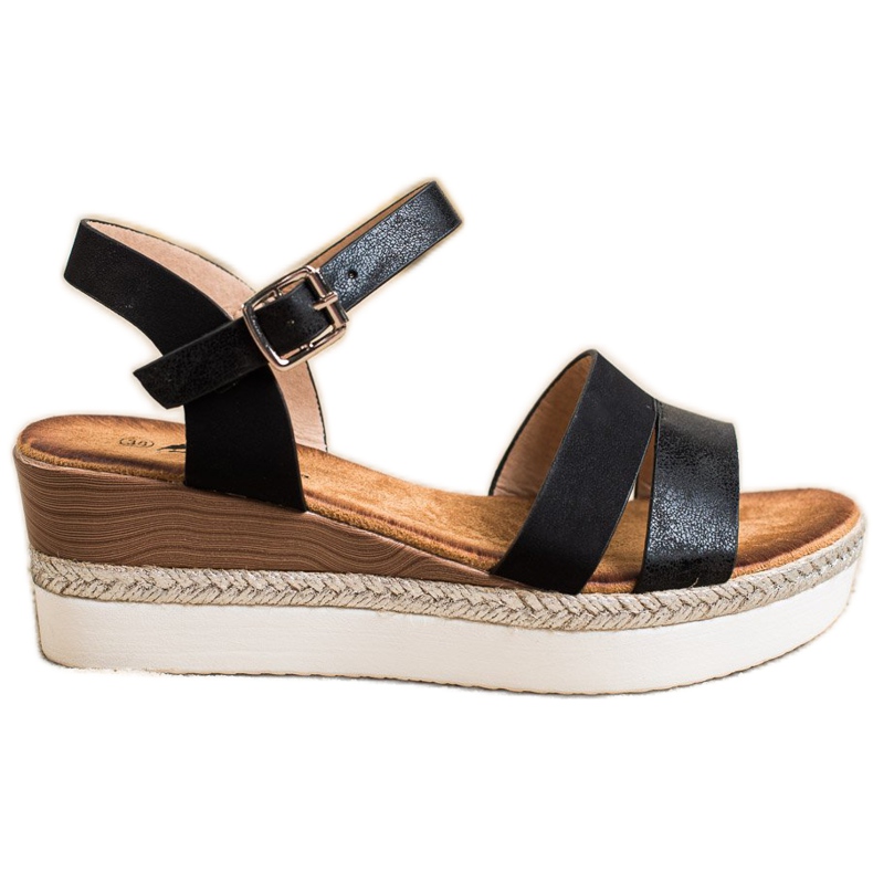 SHELOVET Lehké sandály na klínovém podpatku černá