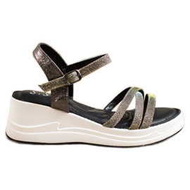 Small Swan Třpytivé sandály na klínku černý