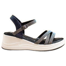 Small Swan Třpytivé sandály na klínku námořnická modrá šedá