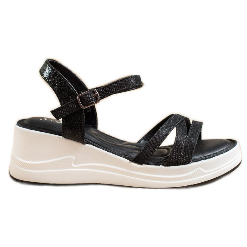 Small Swan Třpytivé sandály na klínku černá