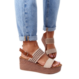 Prolamované klínové sandály S.Barski GD-47 Beige béžový