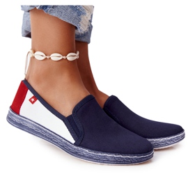Dámské espadrilky Big Star HH276008 Navy Blue-White bílý červený námořnická modř