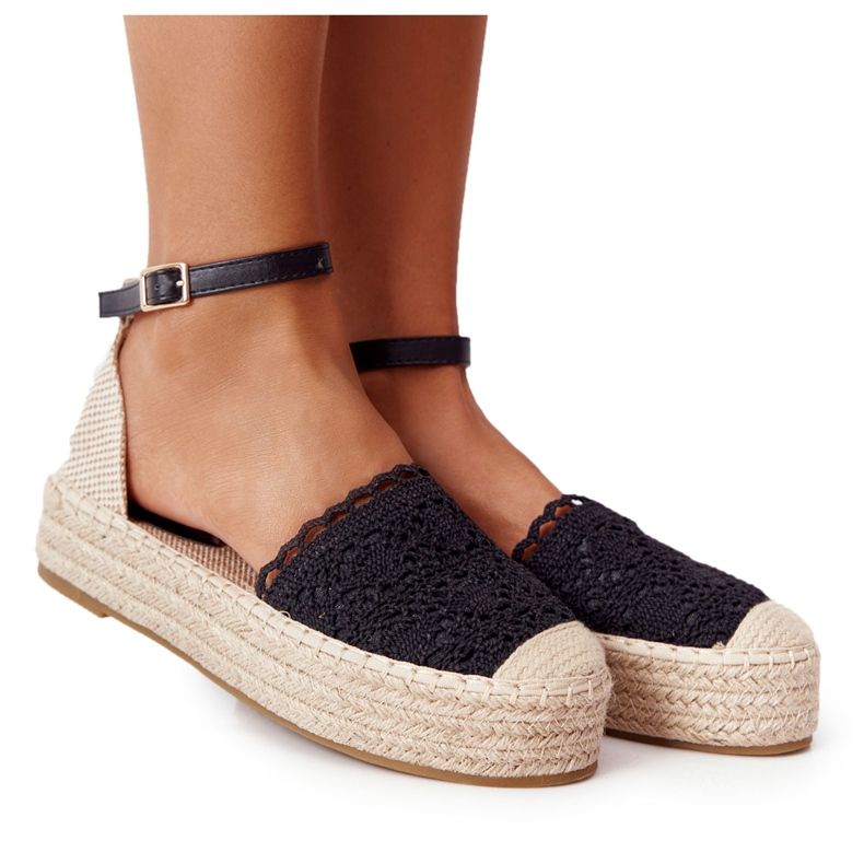 Krajkové espadrilky na pletené černé platformě Larissa béžový černá Krajkové espadrilky na pletené černé platformě Larissa béžový černá