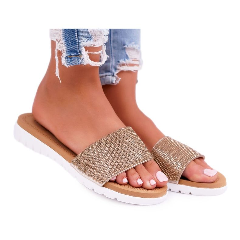 Zlaté dámské pantofle Lu Boo s dobrotami zlatý