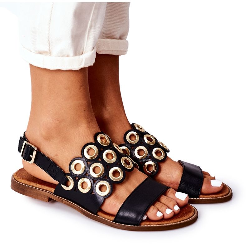Kožené prolamované sandály Lewski Shoes 3042 černé černá