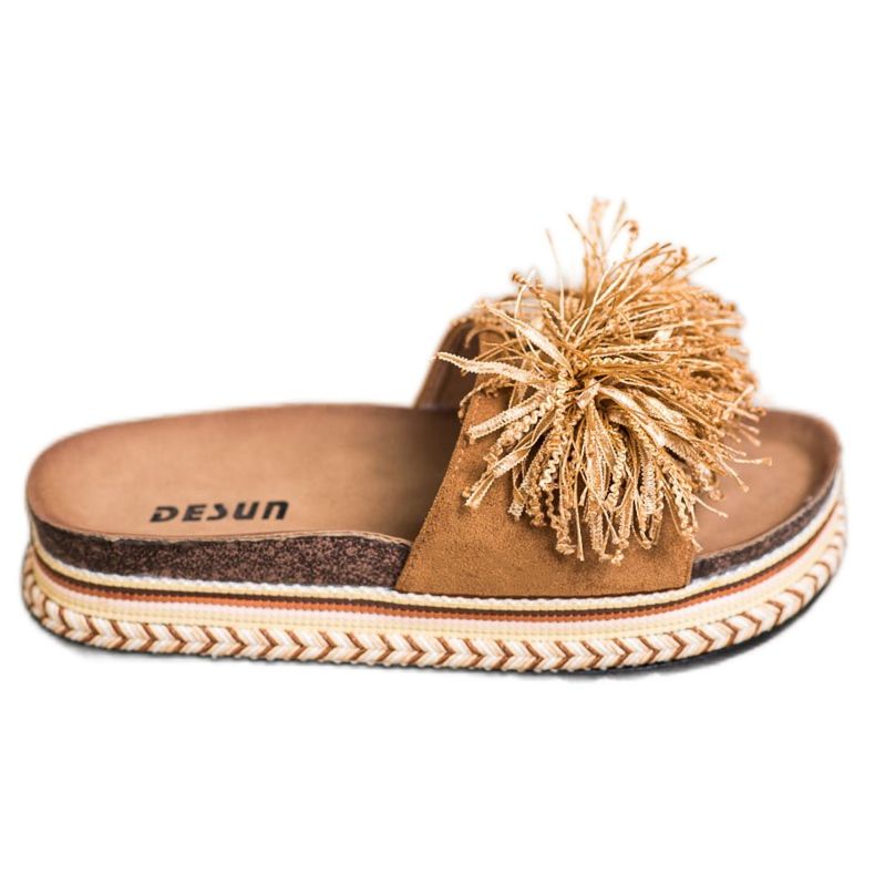 SHELOVET Módní pantofle s třásněmi hnědý SHELOVET Módní pantofle s třásněmi hnědý