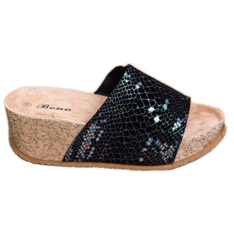 Bona Černé klínové pantofle černá