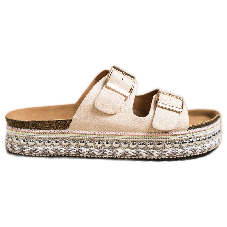 SHELOVET Pantofle s dekorativní platformou béžový