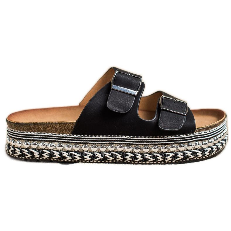 SHELOVET Pantofle s dekorativní platformou černá