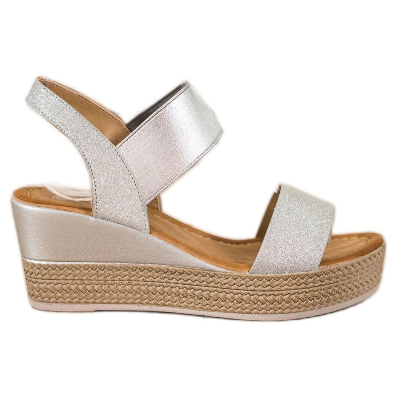 Camo Stylové sandály na klínku s třpytkami stříbrný šedá