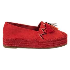 Coura Semišové espadrilky s třásněmi červený